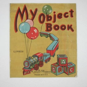 Linen Childrens Coloring Book Train My Object Book Saalfield Antique 1923 - Picture 1 of 12