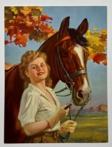 Vintage Hy Hintermeister 7x 10 Pin-Up Portrait Print, Blonde Beauty, Horse - Picture 1 of 3