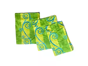 Vintage Set Valances Short Curtains Green Blue Yellow Scroll Stripe Handmade 3 - Picture 1 of 9