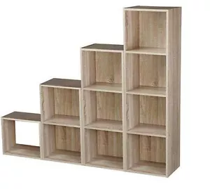 NEW CUBE+2+3+4 TIER ANTIQUE/OAK WOODEN BOOK CASE DISPLAY STORAGE SHELVING UNIT - Picture 1 of 5