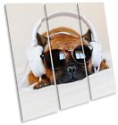 French Bulldog Headphones Print TREBLE CANVAS WALL ART Square Picture Grey
