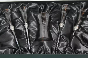 Long Stemmed Footless Baseless Silver Diamanté Champagne Flutes And Holder - Picture 1 of 10