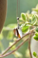Seaham Multi Amber Brown Sea Glass Sterling Silver Necklace Pendant Heart Love 