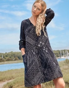 Mini Camisa Vestido Garnet Hill Cintura Caída Botón Frontal Bandana Estampado Negro Gris 12 - Imagen 1 de 6