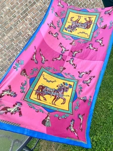 HERMES CHEVAUX CAROUSEL Equestrian Horse Pink,Yellow 100% Silk Scarf, New w/Tags - Picture 1 of 13