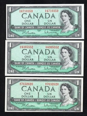 1954 X 3 CANADA ONE DOLLAR BILLS ALL  BEA / RAS  NEAT OLD NOTES HAVE A L@@@@K - Image 1 of 2