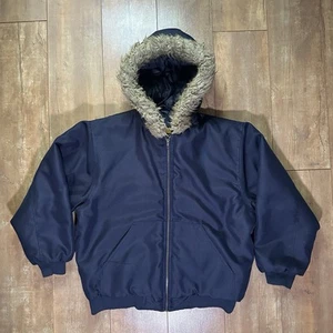 Vintage Workwear Fur Hood Y2K Coat Jacket Size L Skater Hip Hop - Picture 1 of 5