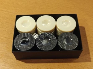 Vintage Manopoulos Handmade Galalith Checkers Backgammon Dimes Black & White NIB - Picture 1 of 4
