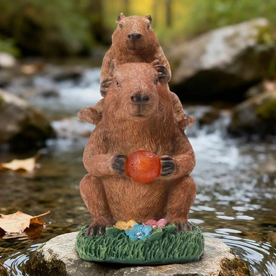 Estatua de jardín solar Capibara - Divertida decoración animal de resina al aire libre - Regalo de Navidad Foto 1 de 4