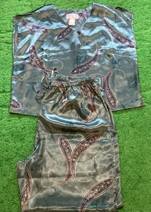 CABERNET Women's Teal Satiny Notch Collar Pant Pajama Set Sz Large - Picture 1 of 7
