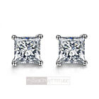 18ct white gold gp made with swarovski crystal square ladies stud earrings 6mm