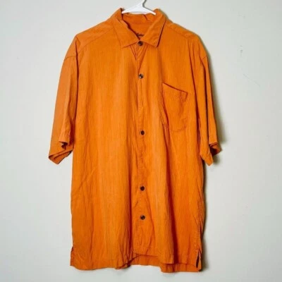 Tommy Bahama Camp Shirt Men's Large Orange Button Up 100% Silk Fall Dad Barn - Image 1 of 4