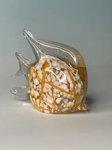Vintage Orange And White Hand Blown Glass Fish Figurine With Specks Of Black - Picture 1 of 6