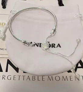 Echt Pandora Silber Damen Armband Moments Pave Herz Verstellbar Schieber. - Bild 1 von 4