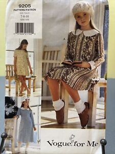 UNCUT Vintage 1995 Vogue for Me 9205 Girls Dresses Peter Pan Collar Sz 7 8 10