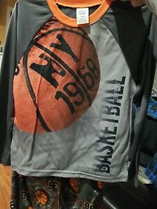 Faded Glory sport 2 pc pajama set NWT Small~Size 7~ Grey/Orange basketball 