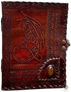 Leather Journal Writing Bound Sketchbook Stone Notebook Diary Unisex Dragon New