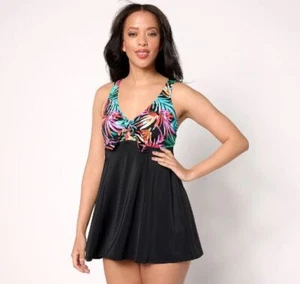 Trajes de baño para todos Kim grava corbata frontal arco iris palma negro vestido de baño talla 16 - Imagen 1 de 4