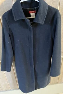 Vintage Esprit Black Wool Full Length Concealed Button Front Coat Sz Small - Picture 1 of 4