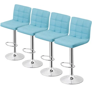 Set of 4 Modern Bar Stools PU Leather Chairs w/3 Level Gas Rod Metal Frame - Picture 1 of 41