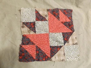 Antique Folk Art Patchwork Quilt Block Double X Pattern w miss ~8x8" hand sewn - Picture 1 of 5