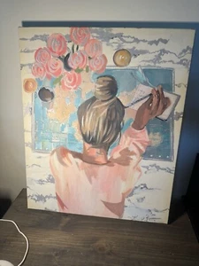 Painting Canvas Print Girl Flowers Drawing - Picture 1 of 5