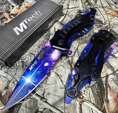 Cuchillo de Bolsillo M-Tech Asistido por Resorte IMPRESO EN RELIEVE GALAXIA Hoja Abridor de Botellas Foto 1 de 4