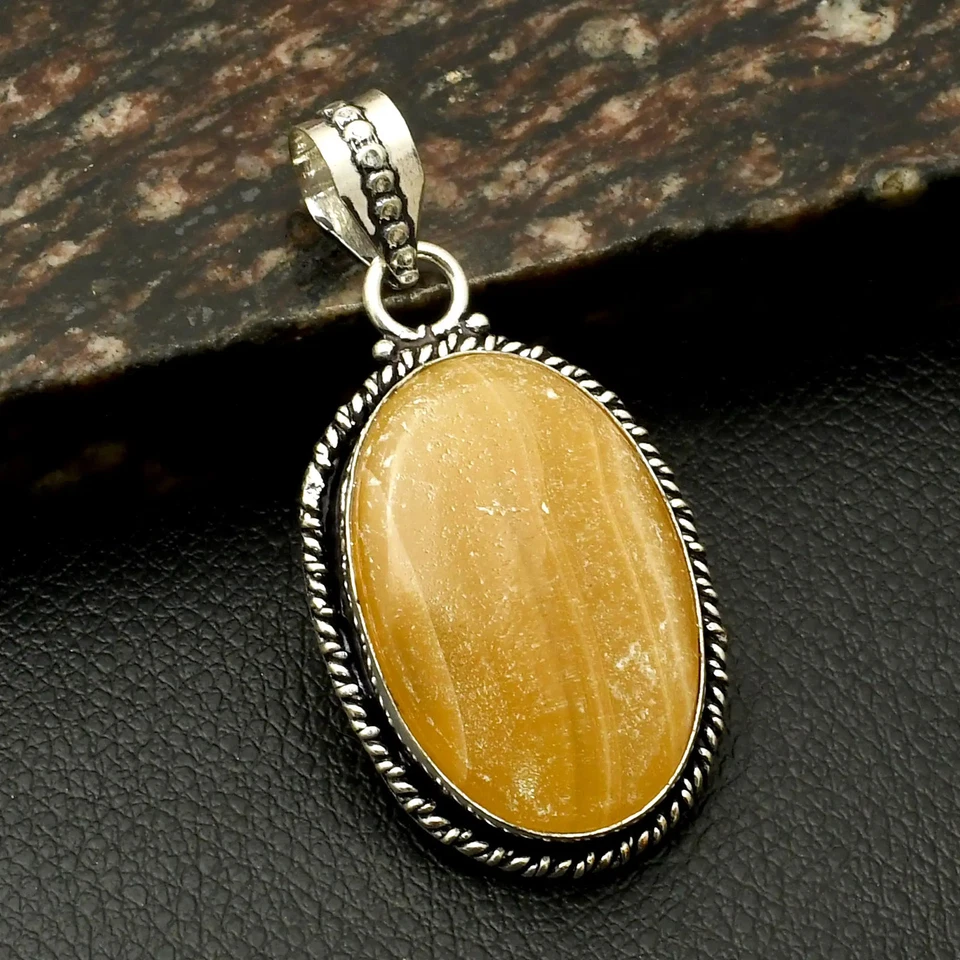 Colgante étnico hecho a mano con piedras preciosas de ágata de encaje amarillo joyería regalo 2" AP-40701 Foto 1 de 1