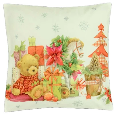 Kissenhülle Weihnachten 40x40 Kissenbezug Kissen Kinderzimmer Teddy-Bär Geschenk - Bild 1 von 4
