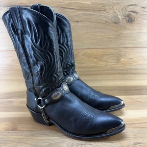 Abeline Concho Arnés de Cadena Hombres Botas 10.5 D Cuero Negro Western - Imagen 1 de 11