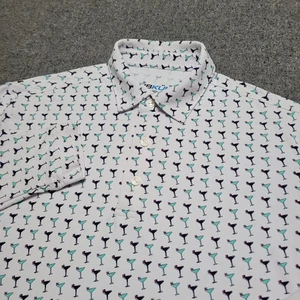 Ibkul Shirt Mens Medium White Golf Polo Shaken Not Stirred Martini Glass AOP  - Picture 1 of 15