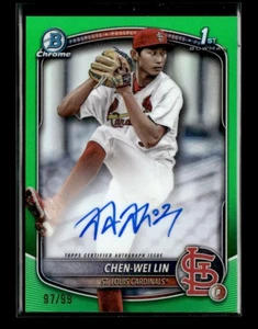 Chen-Wei Lin 2025 Bowman Baseball 1st Auto Green 97/99 Chrome Prospects [supA60 - Picture 1 of 2