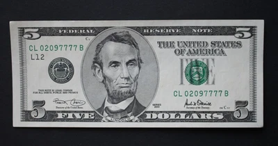 2001 $5 San Francisco Federal Reserve Note/F-1988L/uncirculated/4 7's in a row - Image 1 of 4