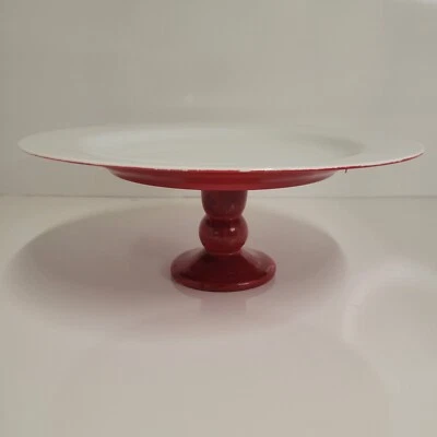 Suporte para bolo pedestal de porcelana 11" bandeja decorativa redonda sobremesa vermelho branco - Imagem 1 de 4
