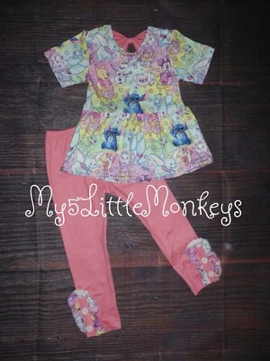 全新 精品 卡通 小熊维尼 Dumbo Stitch Olaf 束腰外衣和荷叶边打底裤 套装 — 第 1/3 张图片