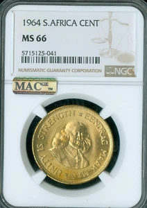 1964 SOUTH AFRICA HALF CENTS NGC MS66 PQ MAC SPOTLESS . - Picture 1 of 2