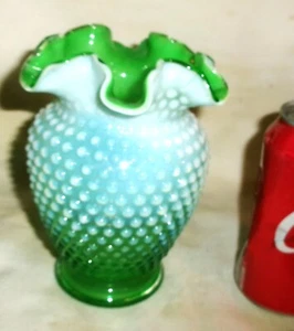 "BEST!!" EMERALD LIME GREEN FENTON HOBNAIL OPALESCENT ART GLASS FLOWER URN VASE - Picture 1 of 10