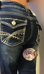 Pantalones de mezclilla Wallflower Luscious Curvy tiro medio bling solapa elásticos corte bota 18, 20 NUEVO - Imagen 1 de 12