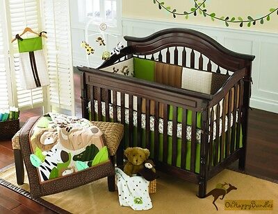 New Baby Boys 9 Pieces Cotton Nursery Bedding Crib Cot Sets-- Monkey Animals • 140$
