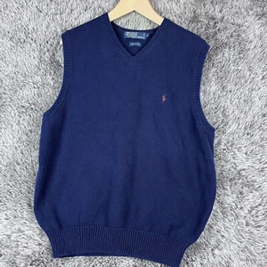 De Colección Polo Ralph Lauren Suéter Chaleco Hombres Grande Golf Azul Cuello en V Poni Algodón - Imagen 1 de 7