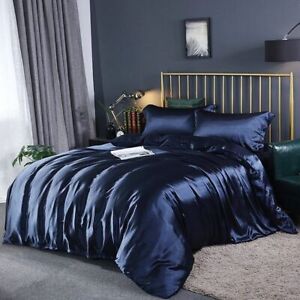 Luxury Solid Color Bedding Set Soft Quilt Cover Bed Sheet Pillowcases Bedclothes