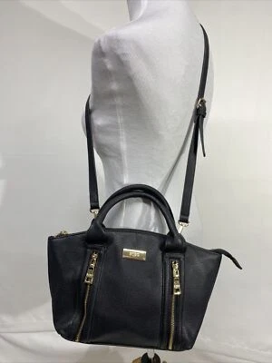 BCBG Paris Black Faux Pebble Leather Hobo Crossbody & Double Handle Bag Purse - Image 1 of 4