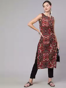 Women's Indian Pure Cotton Sleeveless Kurta Bollywood Stylish Dress - Picture 1 of 10