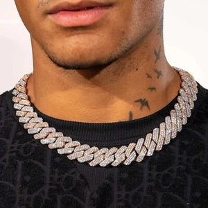 14 MM MONACO CHAIN - TWO TONE 18” Long Rose Gold - Picture 1 of 6