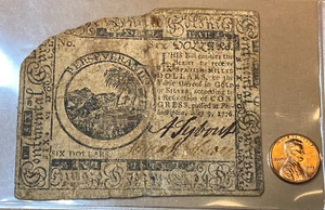 1776 Six $6.00 Dollars Gold Silver Bill COLONIAL CURRENCY USA Philadelphia Note - Picture 1 of 3