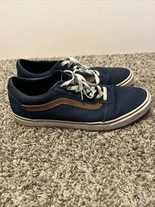 Vans Men’s 14 Sneakers Shoes Navy Blue With Brown Leather Accent - Picture 1 of 9