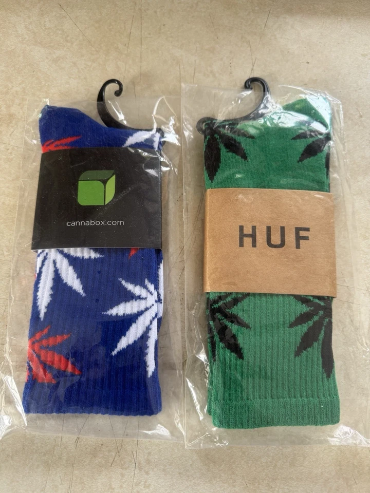 Calcetines Huf Verde/Negro Marihuana Pot Leaf Calcetines Talla 1 para Adultos + Caja de Cannabox Bonificación Foto 1 de 4