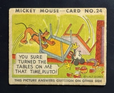 Tarjeta de goma de Mickey Mouse 1935 R89 - Early Disney #24 tipo 1 Plutón Foto 1 de 2