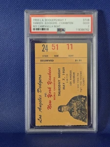 Boleto Roy Campanella Night 1959 7 de mayo PSA 2 Good LA Dodgers NY Yankees - Imagen 1 de 4
