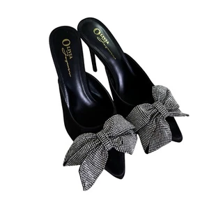 Olivia Jaymes Women's Shoes Sz 8 Stiletto Heels Slide On Crystal Stud Bow - Picture 1 of 9